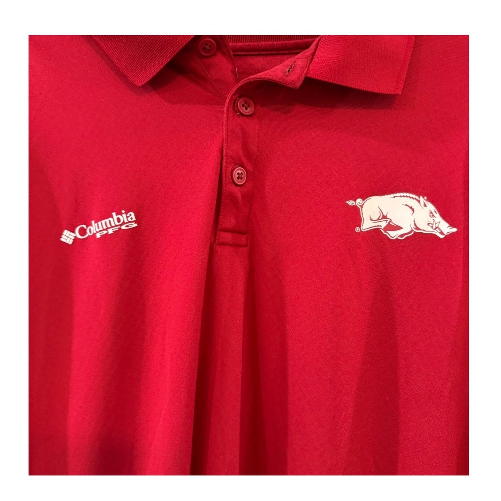Columbia PFG Arkansas Razorbacks Polo Shirt Mens XL Red Omni-Freeze Zero Cooling